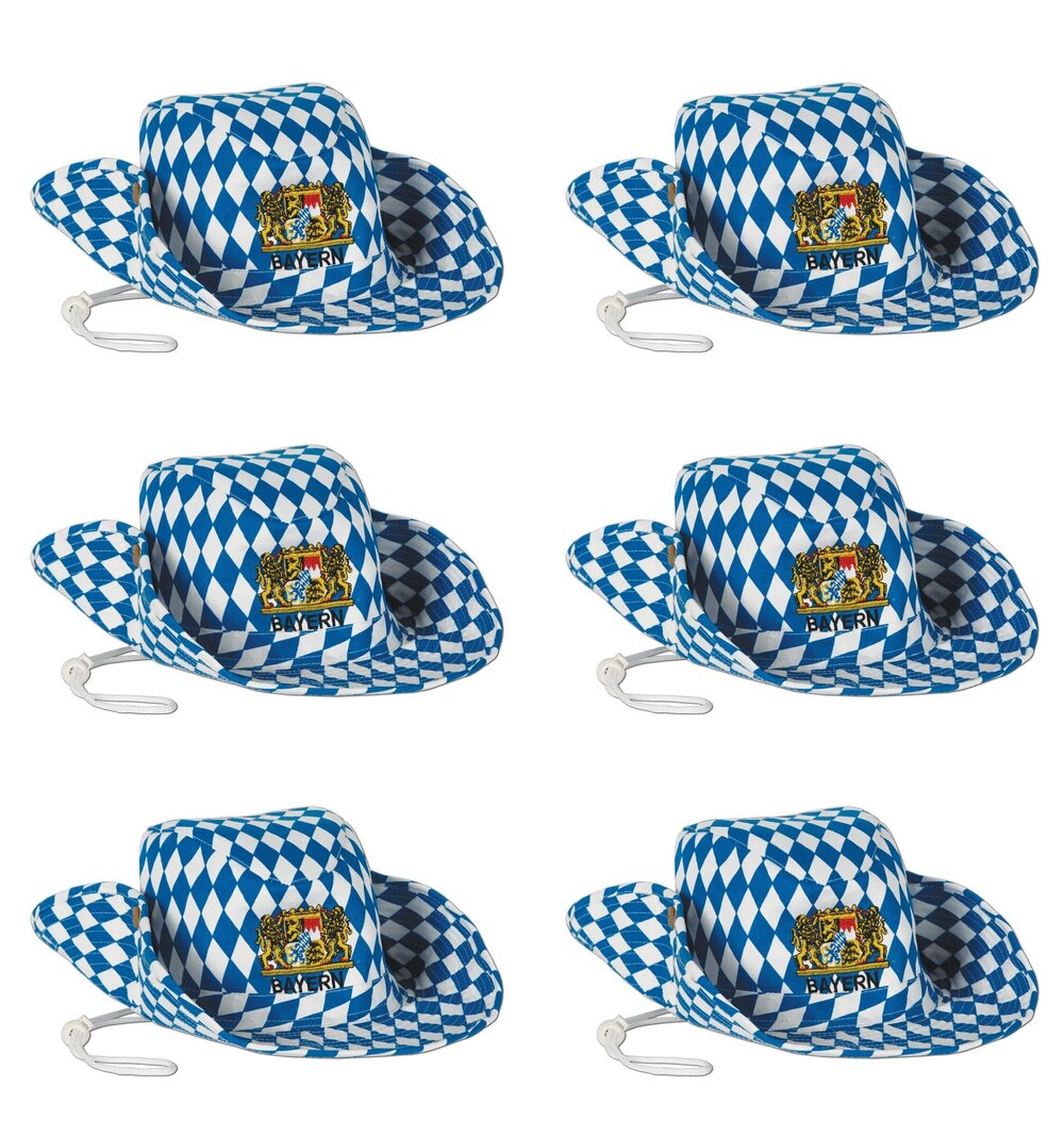 2646 Oktoberfest Outback Hats, 6-Pack Blue and White Bavarian Print Costume